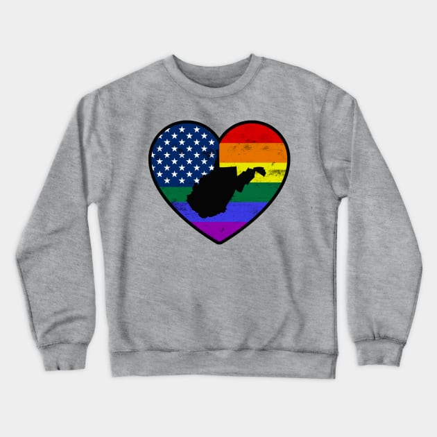 West Virginia United States Gay Pride Flag Heart Crewneck Sweatshirt by TextTees